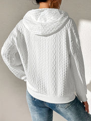 Textured Drawstring Hoodie Long Sleeve Sweatshirt