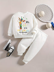 Baby Boy Casual Set Cartoon Graphic Sweatshirt Pants Outfit For Kids