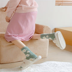 5 Pairs Heart & Floral Print Socks Fuzzy Warm Women's Stockings