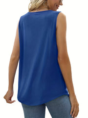 Square Neck Pleated Tank Top Summer Sleeveless Casual Women's Clothing