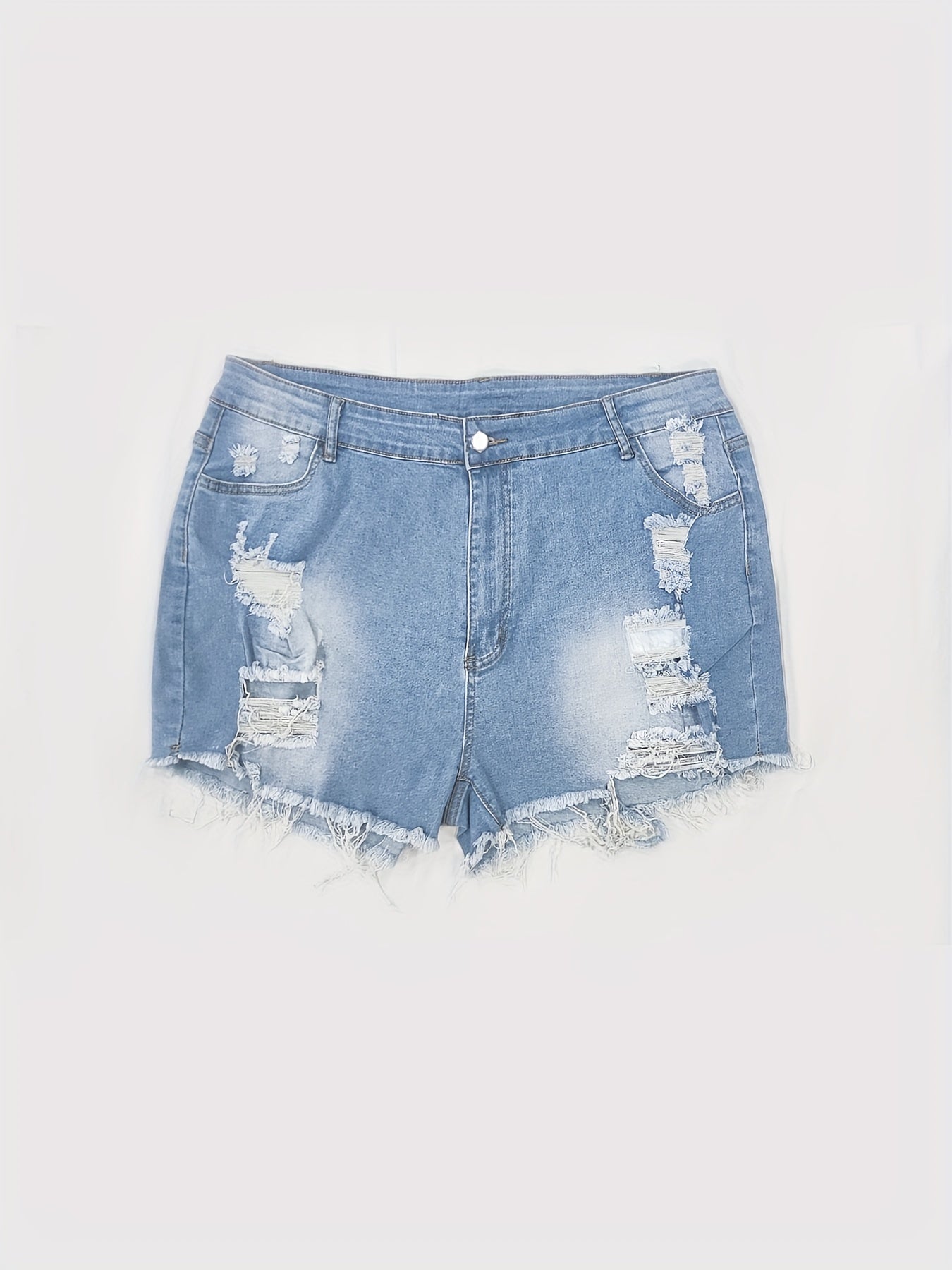 Sexy Denim Shorts Women's Plus Washed Ripped High Leg Cut