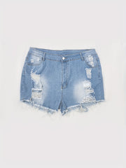 Sexy Denim Shorts Women's Plus Washed Ripped High Leg Cut