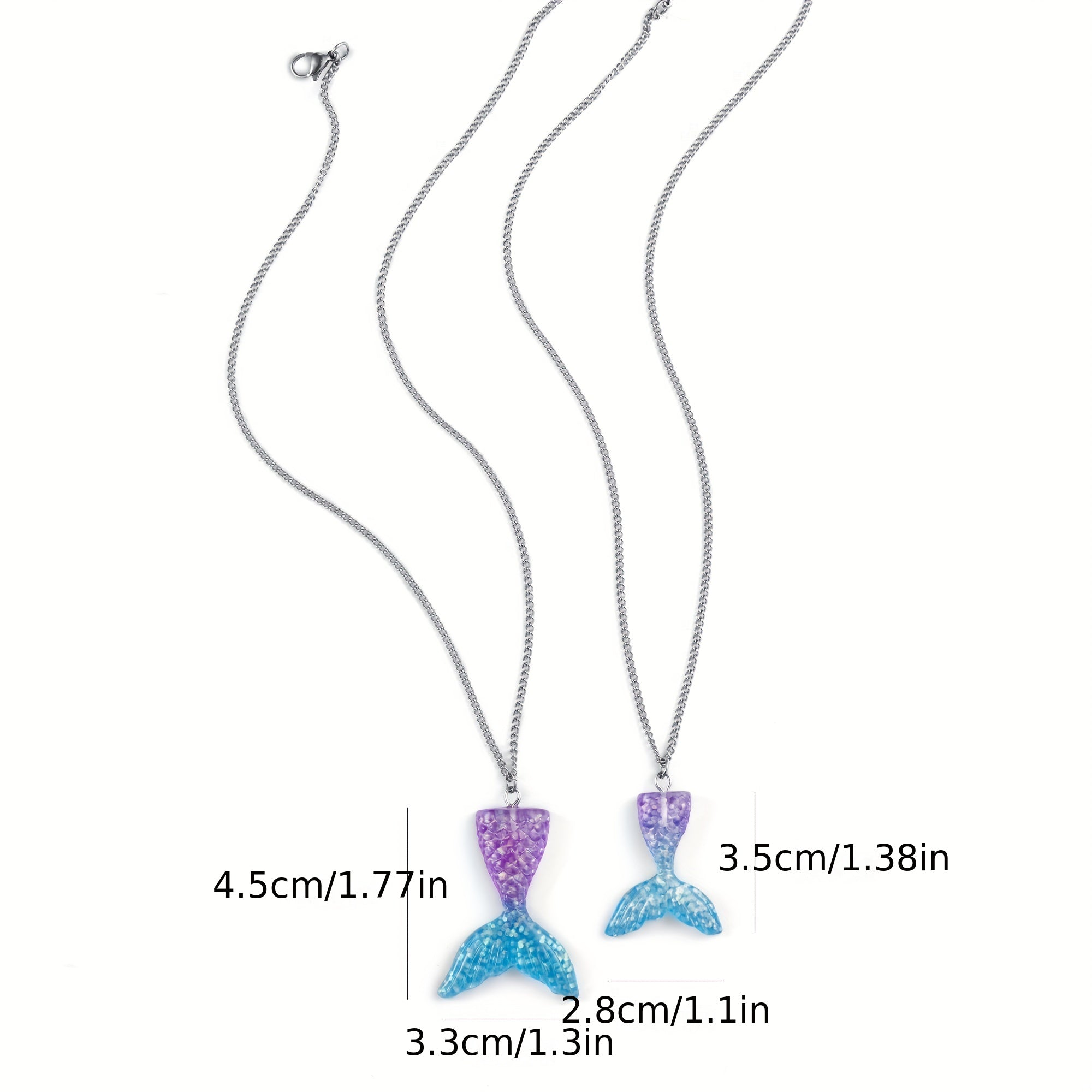 Resin Mermaid Tail Pendant Necklace Stainless Steel Chain Set