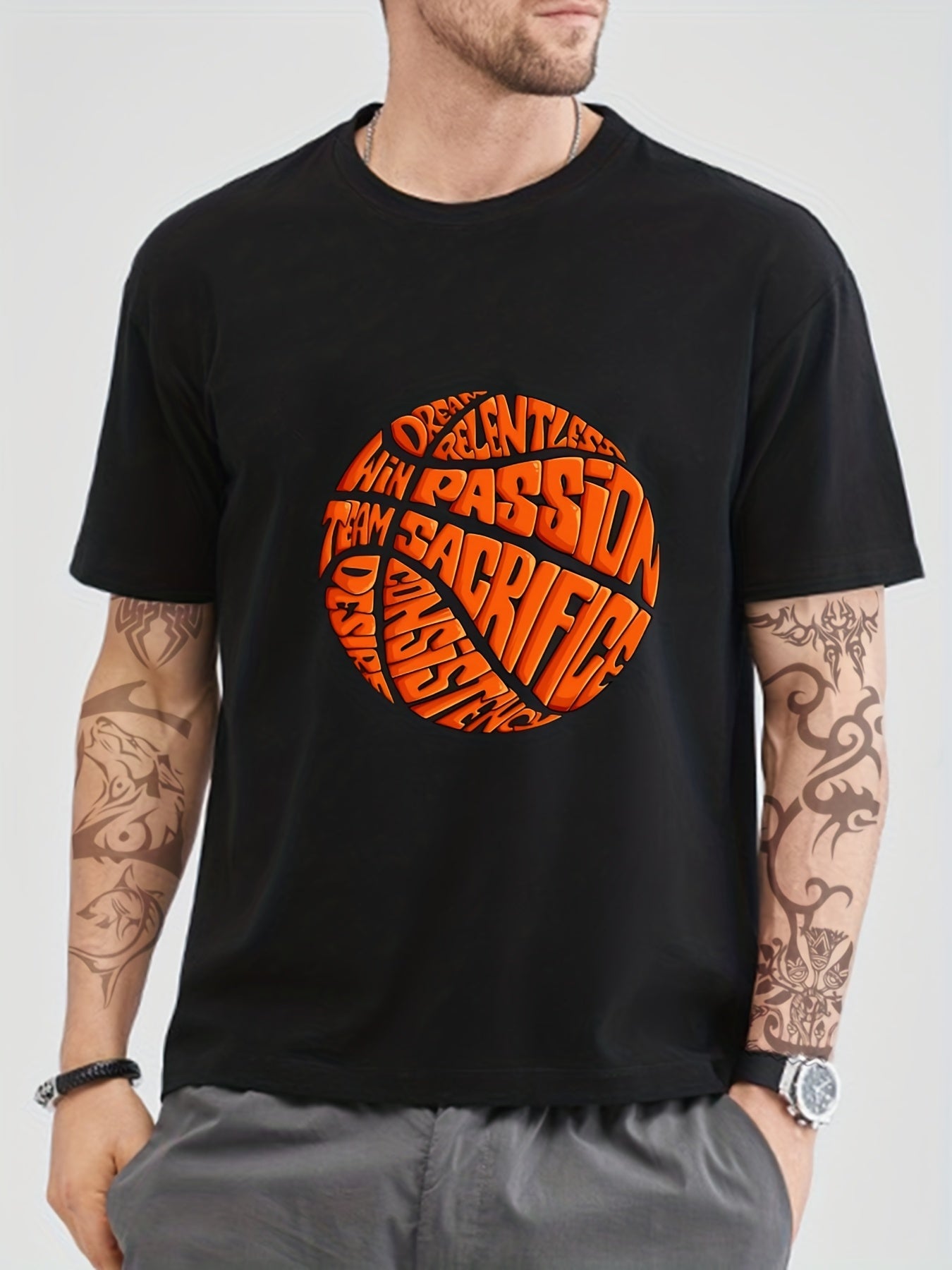 Men's Basketball Print Crew Neck T-shirt - Casual Summer Tee