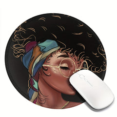 Afro American Girls Round Mouse Pad Non Slip Rubber Base Waterproof
