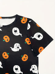 Plus Size Halloween Pajama Set Women's Plus Short Sleeve Tee & Shorts Lounge Set