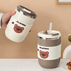 Stainless Steel Coffee Mug 500ml with Lid & Straw