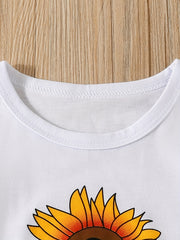 Girls Sunflower & Letter Graphic T-shirt & Denim Shorts Set