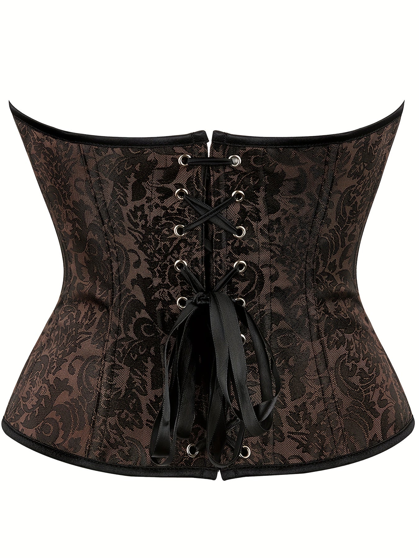 Floral Jacquard Grommet Lace Up Underbust Corset