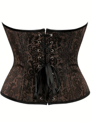 Floral Jacquard Grommet Lace Up Underbust Corset