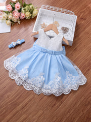 Baby Girls Lace Mesh Bowknot Sleeveless Princess Dress