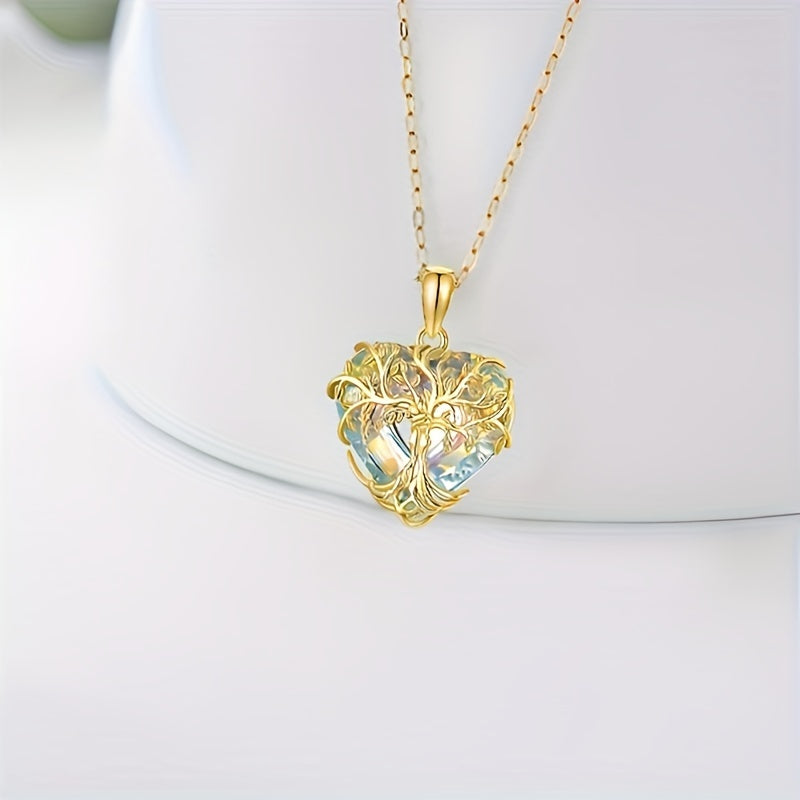 Tree Of Life Necklace Heart Shape Multicolor Crystal Pendant Necklace