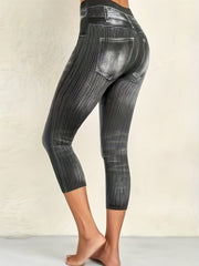 Denim Print Skinny Capris Leggings for Women