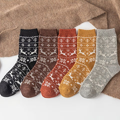 5 Pairs Thick Winter Crew Socks Cotton Blend Women's Stockings