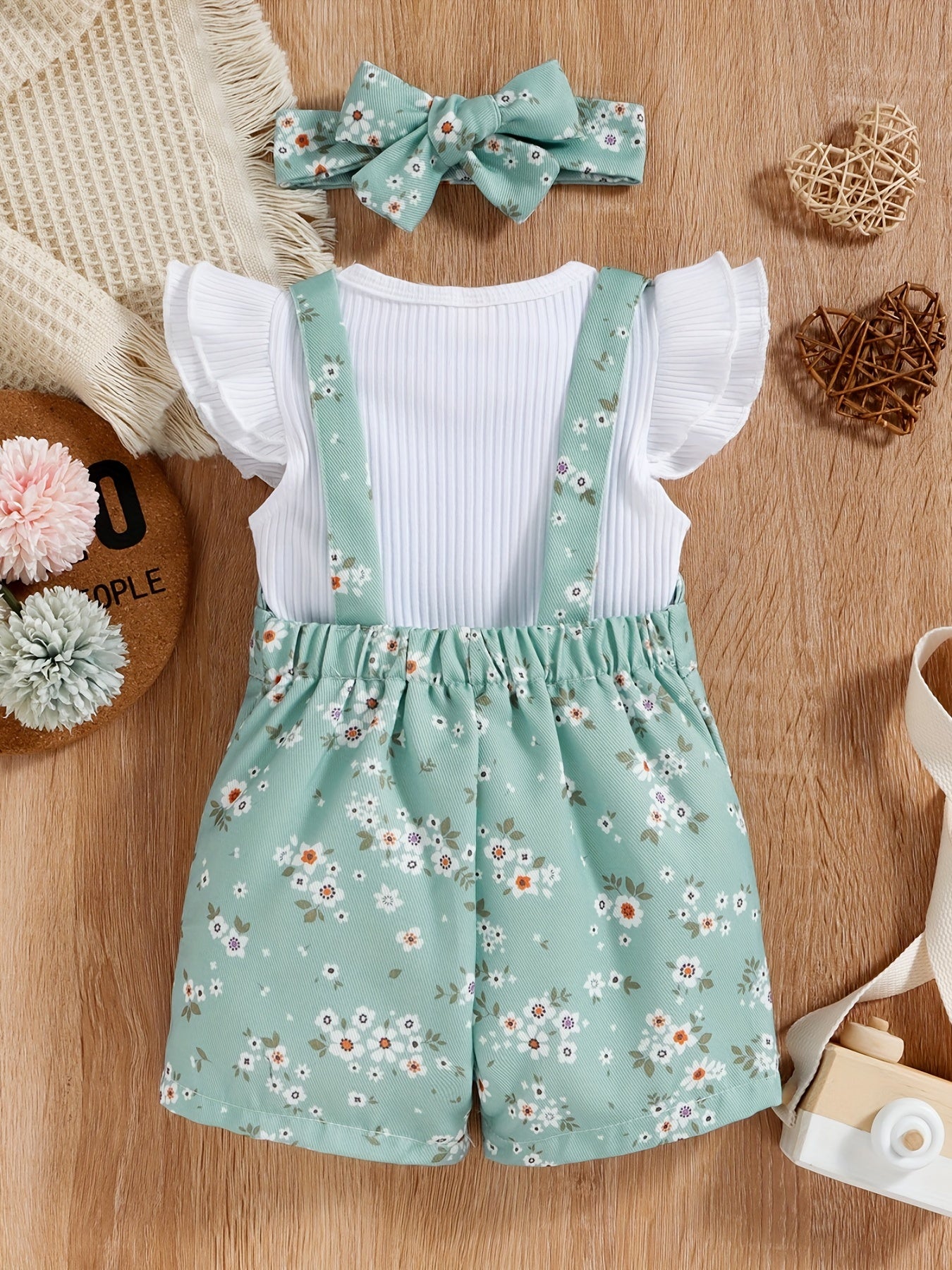 Baby Girls Floral Top & Overalls Set for Summer