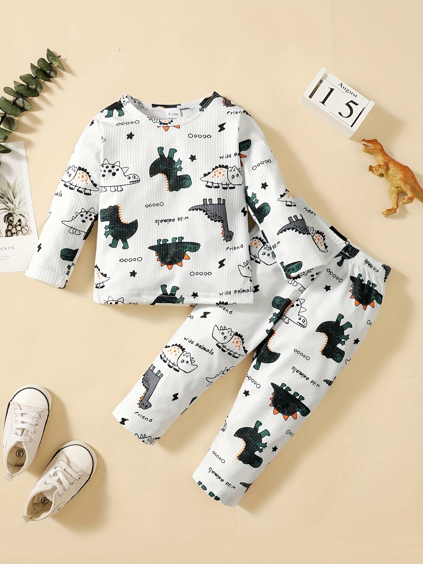 2pcs Baby Boys Dinosaur T-shirt & Pants Set for Spring & Autumn Toddler