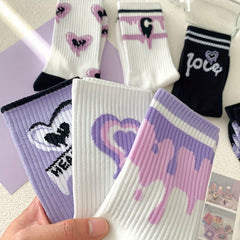 7 Pairs Heart Print Socks Women's Stockings