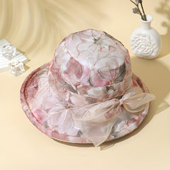 Vintage Flower Bucket Hat Rolled Brim Embroidery Basin Hat