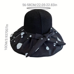 Polka Dot Print Bucket Hat Bow Decor Wide Brim Travel Beach Hats