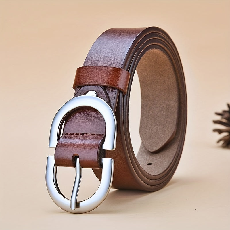 Vintage Solid Casual Waistband Double Pin Buckle Leather Belt for Women