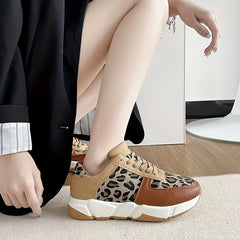 Leopard Print Wedge Lace Up Walking Shoes Non Slip Sneakers