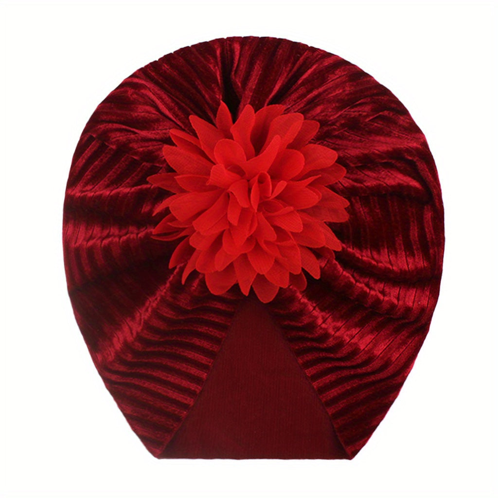 Velvet Chiffon Flower Baby Hat 0-3 Years All Seasons
