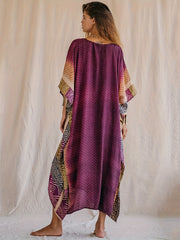 Boho Kimono Women's Plus Tribal Print Batwing Sleeve Split Maxi Cover