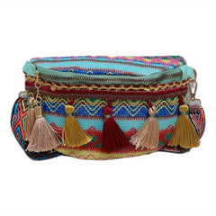 Boho Style Ethnic Tassel Woven Waist Bag Zipper Crossbody Bag