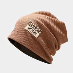 Leopard Letter Hood Beanie Hat Women Thin Outdoor Ear Protection Hat