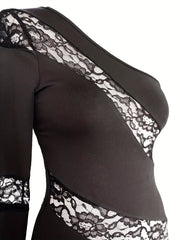 One Shoulder Lace Asymmetrical Dress Women's Clothing