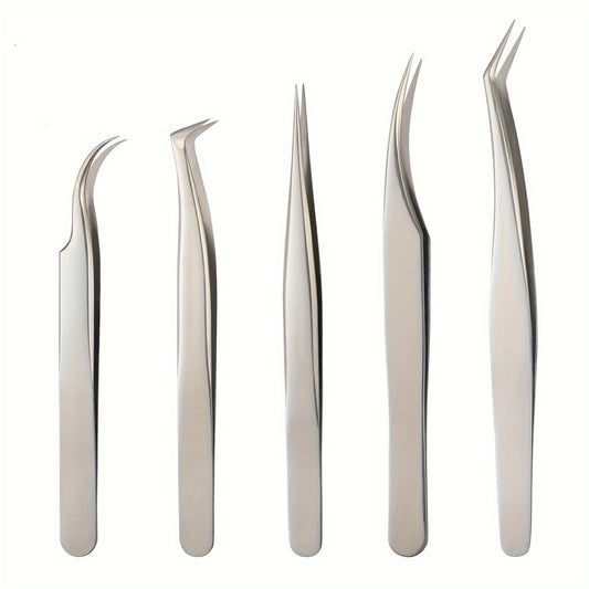 5pcs Eyelash Extension Tweezers Set Curved Straight Pointed Tip Applicator Tool