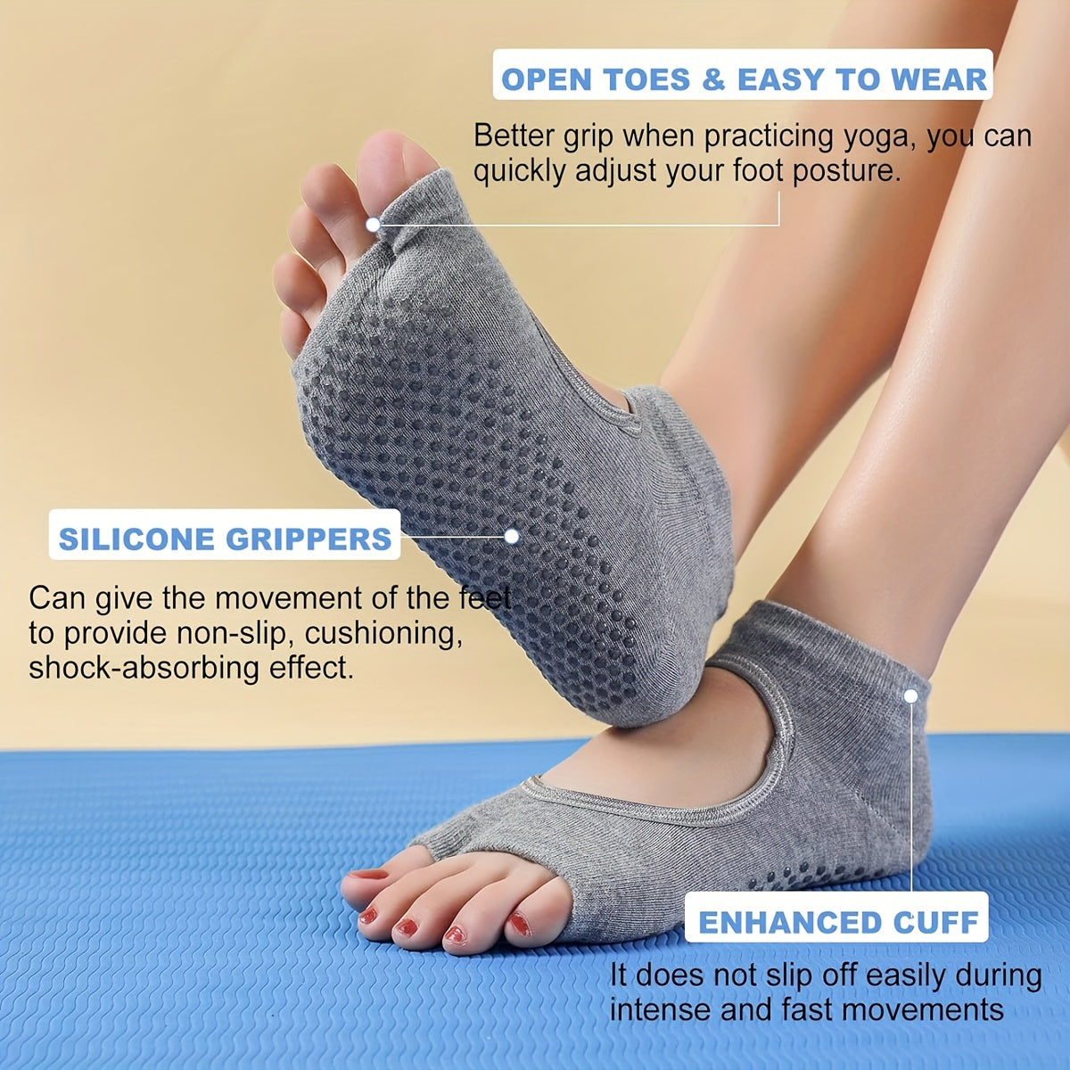 Toeless Non-slip Yoga Socks 2 Toe Backless Gripper Socks