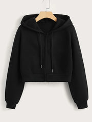 Women's Solid Hooded Sports Sweatshirt Zipper Up Long Sleeve Hoodie