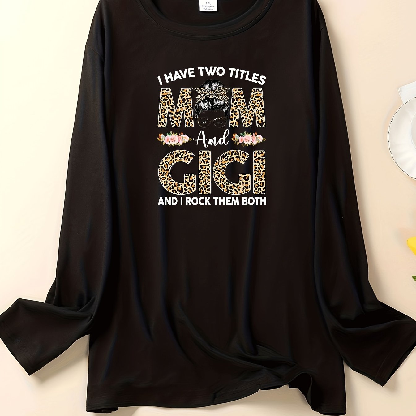 Cartoon Figure & Leopard Letter Print Tee