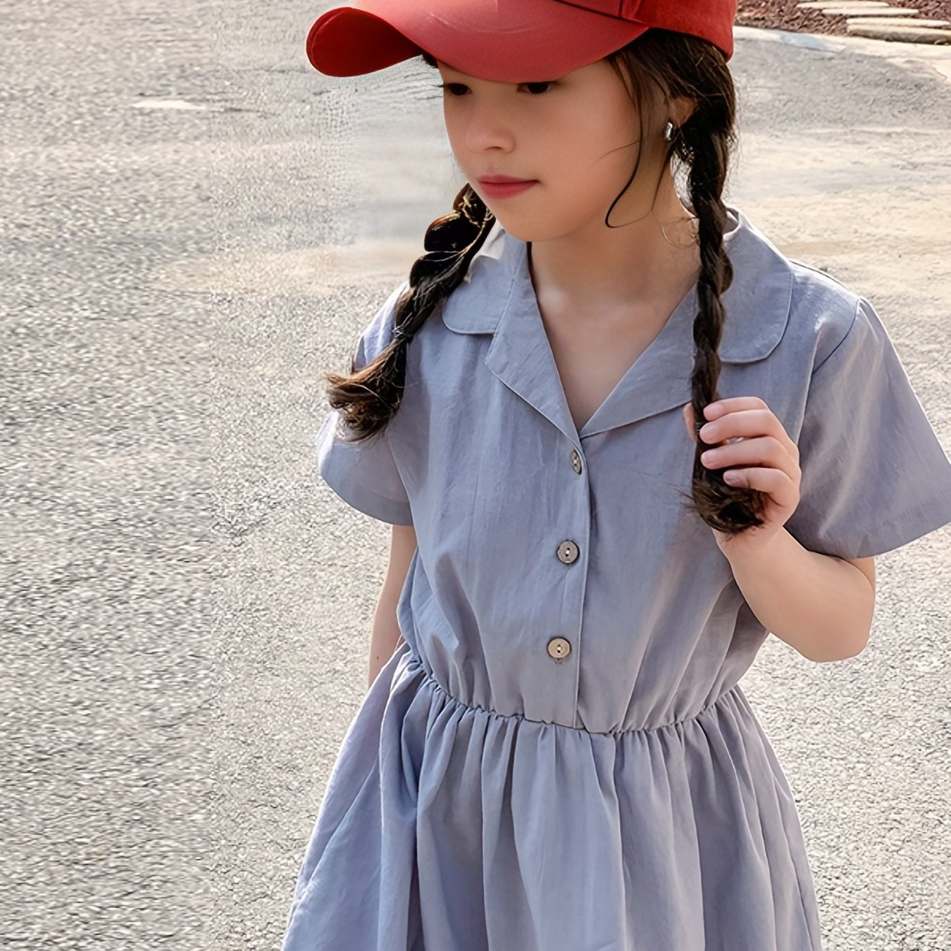 Girls Cotton One Piece Dress Short Sleeve Crew Neck Kids Summer Clothing