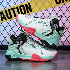 Boy's High Top Basketball Shoes Rotating Buckle Non Slip Sneakers