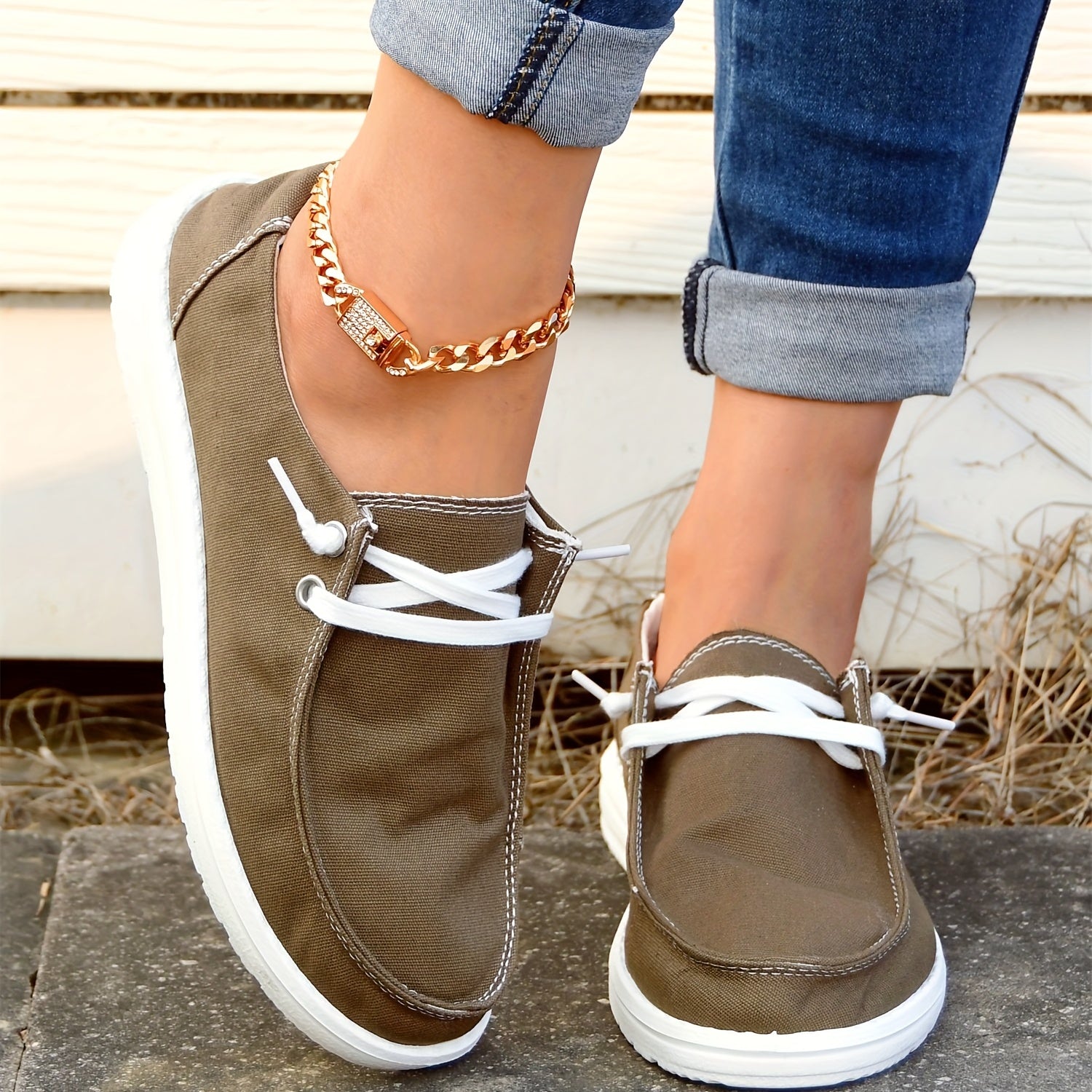 Coffee Boat Shoes Platform Lace Up Casual Walking Shoes Women