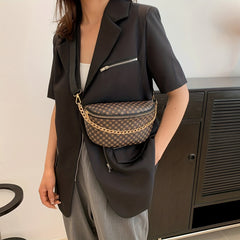Geometric Print Crossbody Waist Bag Waterproof Synthetic Leather Handbag