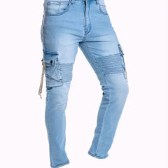 Men's Slim Fit Pocket Jeans Casual Street Style Distressed Denim Pants