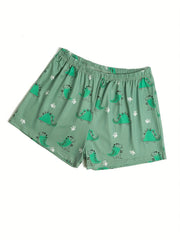 Dinosaur Print Lounge Set Short Sleeve Crew Neck Top & Elastic Waistband Shorts