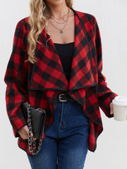 Plaid Print Open Front Jacket Long Sleeve Lapel Jacket