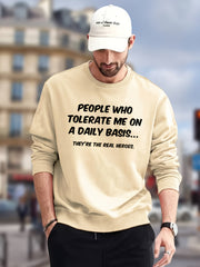 Funny Slogan Print Sweatshirt Men's Casual Graphic Crew Neck Pullover Sweatshirt