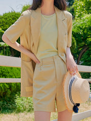 Short Sleeve Blazer Casual Button Front Solid Outerwear