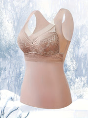 Contrast Lace Thermal Underwear V Neck Top