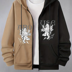 Men's Cartoon Pattern Hoodie Jacket with Zipper