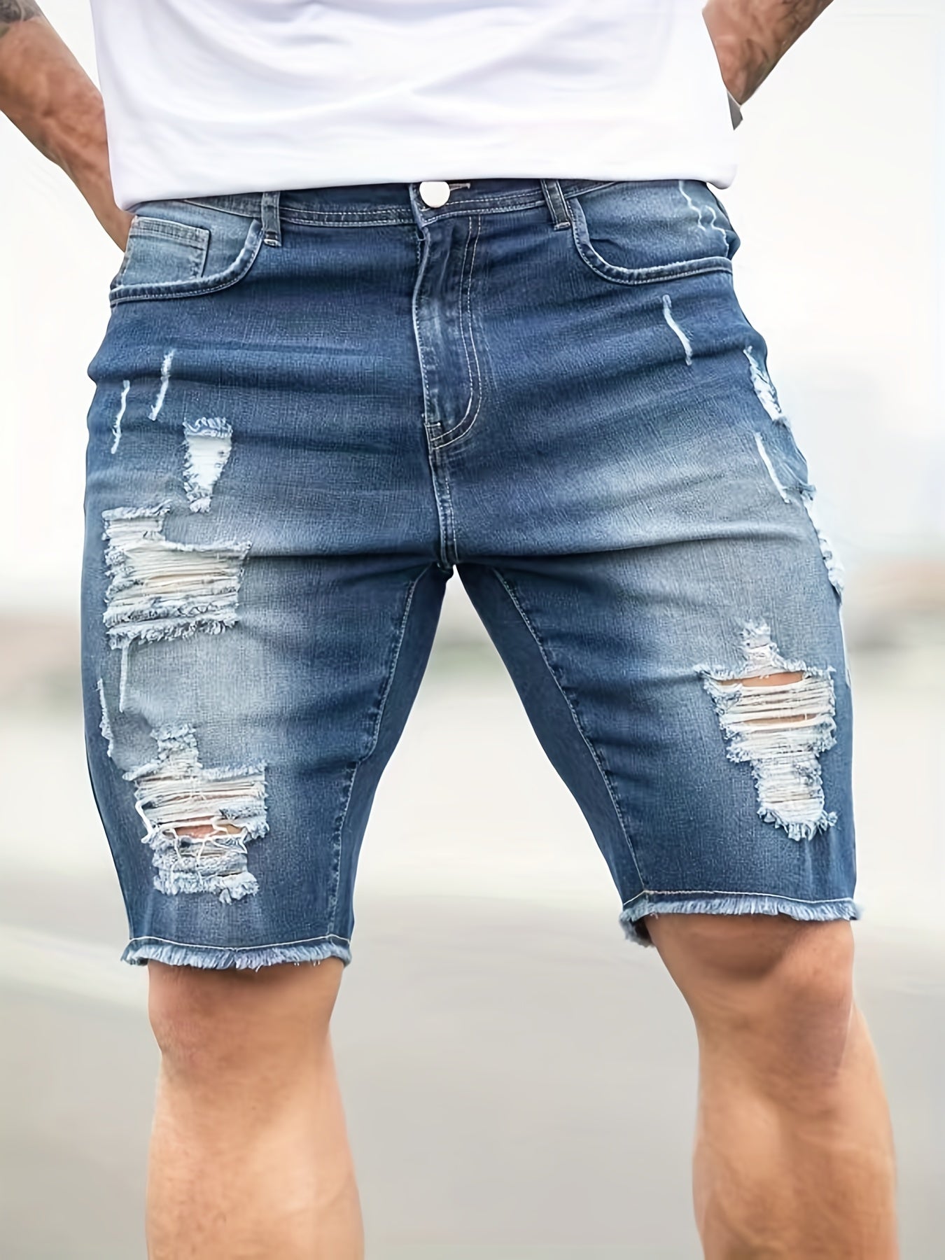Slim Fit Ripped Denim Shorts Casual Street Style Distressed Denim Shorts