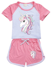 Unicorn Pattern Kid's PJ Set Comfy Loungewear for Summer