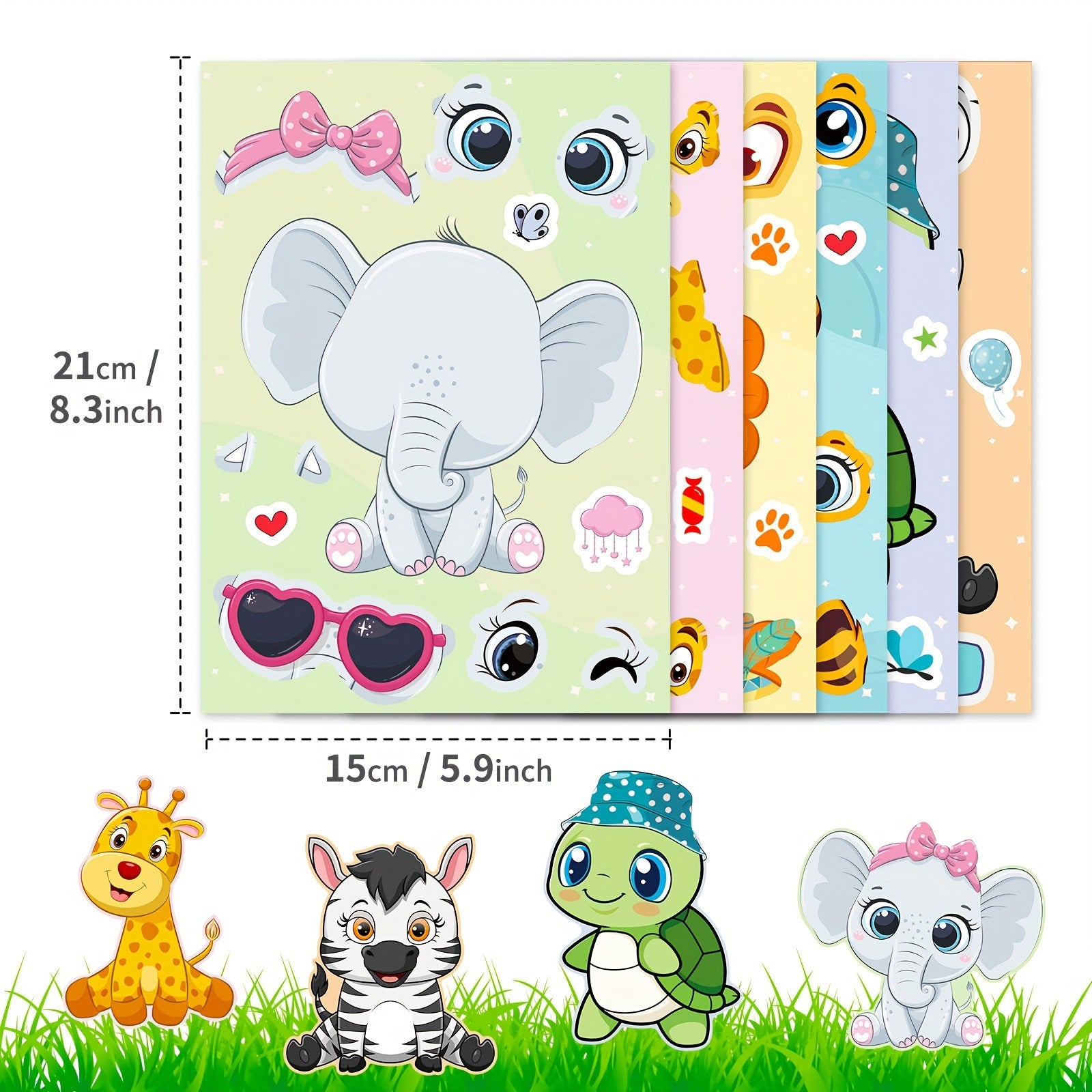 6pcs DIY Puzzle Sticker Games Animals Make Funny Faces