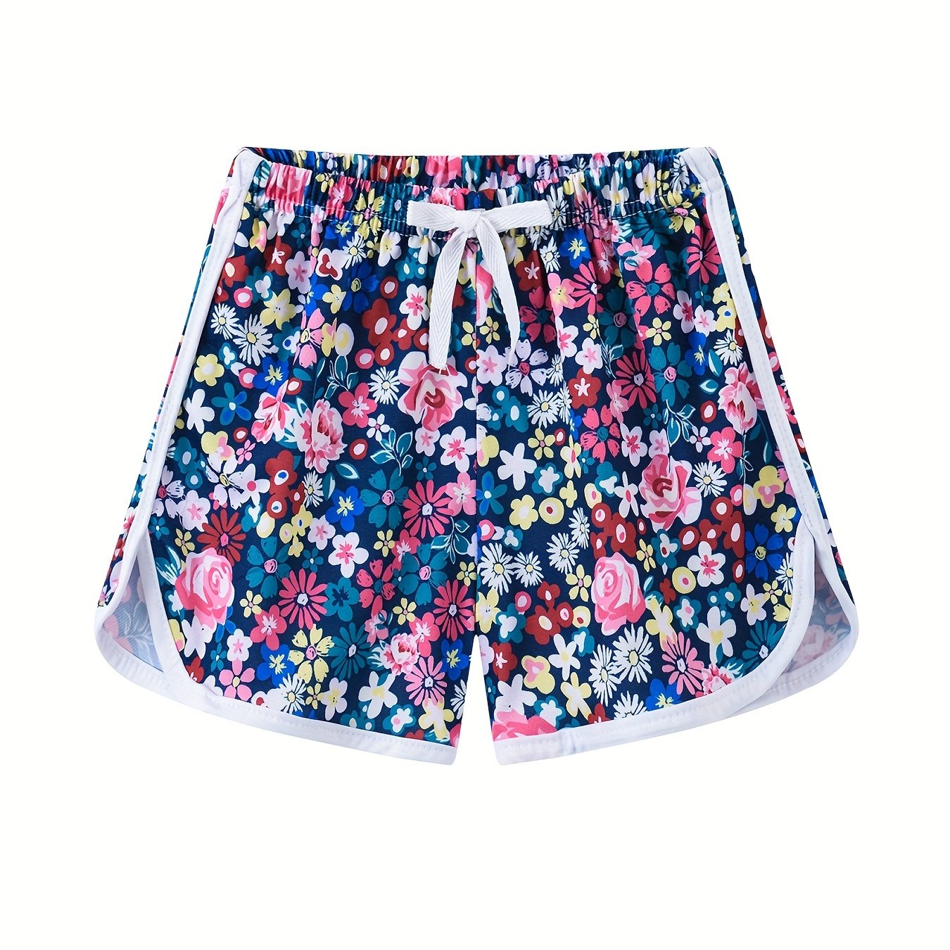 Girls Floral Print Drawstring Pants Summer Sport Shorts