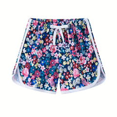 Girls Floral Print Drawstring Pants Summer Sport Shorts